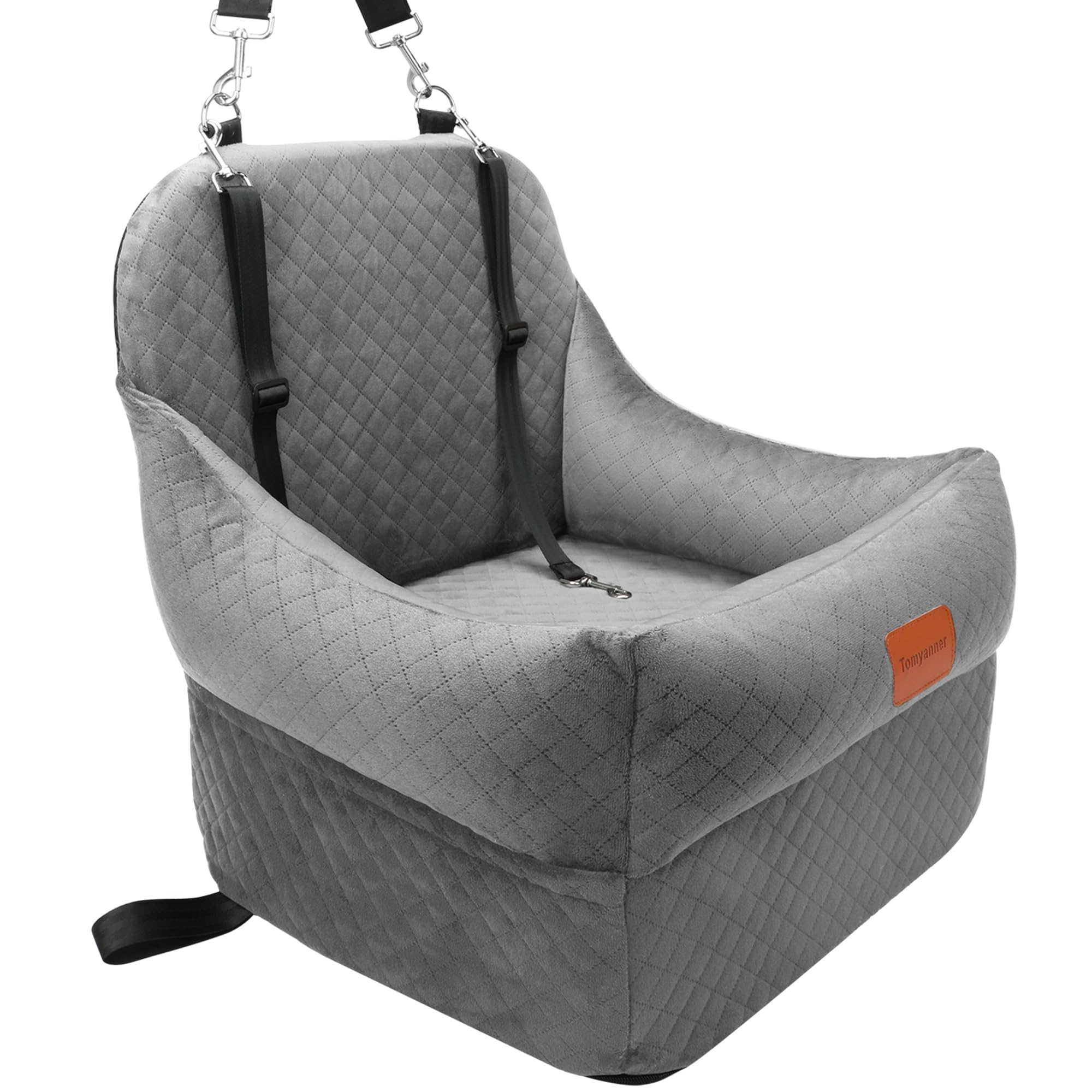 Dog Booster Car Seat with 7 Inches of Interior HeightElevated Pet Car Seat for Small/Medium Sized DogsPuppy Portable Car SeatWashable Removable Cover Travel Safety Car SeatEasy to Use(H-Grey)